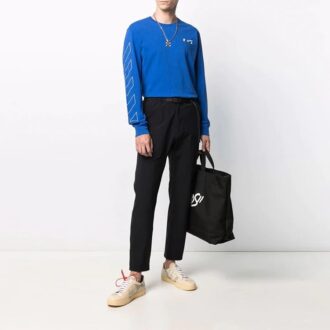 SS21 Model cu litere, culoare solidă, mâneci lungi, albastru