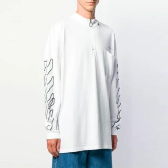 SS21 Model cu logo săgeată, fermoar pe jumătate, mâneci lungi, croială largă, alb