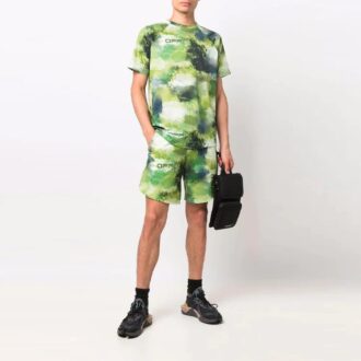 SS21 Pantaloni Scurți cu mâneci scurte, imprimeu alfabet, vopsit în noduri, croială largă, verde