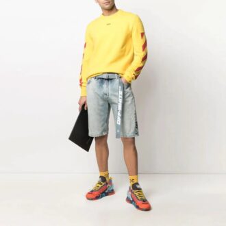 SS21 Pantaloni Scurți din Denim cu imprimeu logo pe centură, versiune albastră