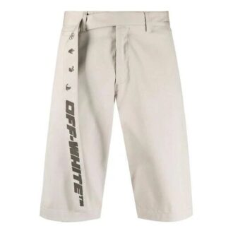 SS21 Pantaloni scurți până la genunchi cu logo pe centură, croială lejeră, bej