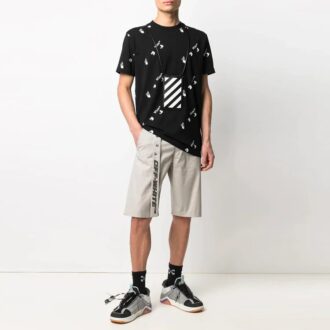 SS21 Pantaloni scurți până la genunchi cu logo pe centură, croială lejeră, bej