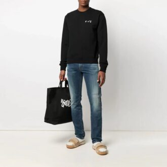SS21 Pulover cu guler rotund, imprimeu cu logo, versiune negru