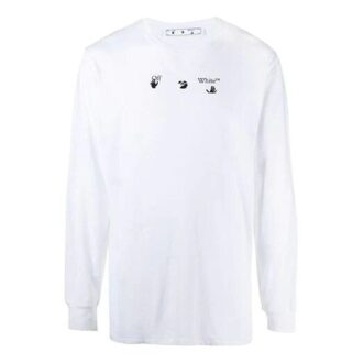 SS21 Tricou alb cu guler rotund și mâneci lungi, cu imprimeu cu săgeți, versiune standard