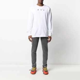 SS21 Tricou alb cu guler rotund și mâneci lungi, cu imprimeu cu săgeți, versiune standard