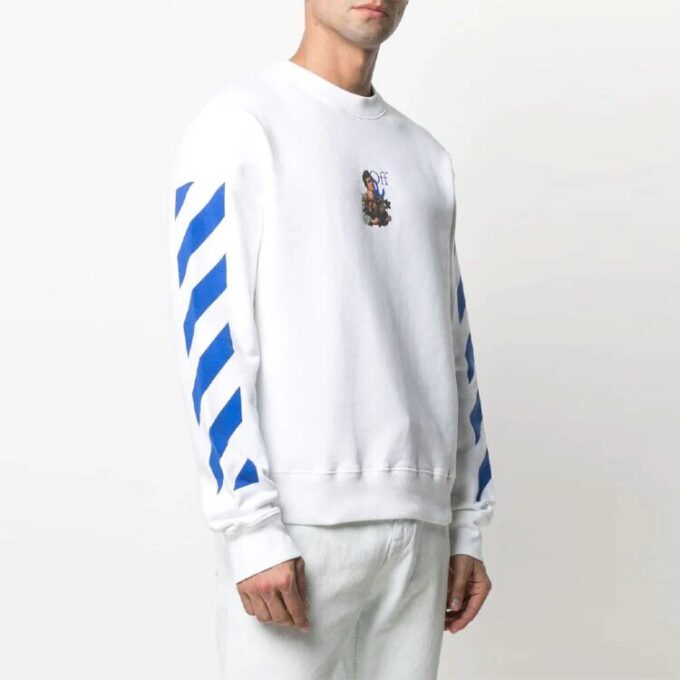 SS21 Tricou alb cu mâneci lungi, imprimeu cu dungi și model de Arrows