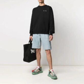 SS21 Tricou cu guler rotund și mâneci lungi, cu imprimeu logo, negru