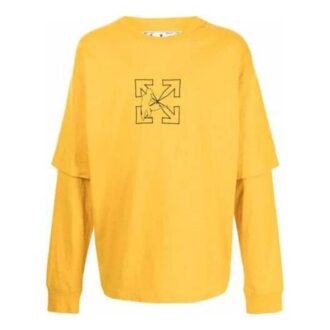 SS21 Tricou cu guler rotund, mâneci lungi, din bumbac, cu imprimeu logo, culoare solidă, versiune standard, galben