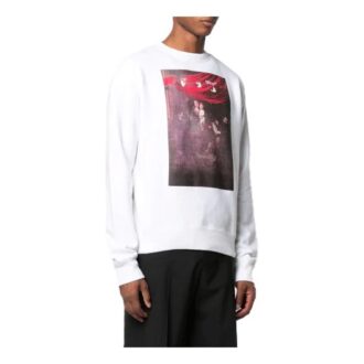 SS21 Tricou cu mâneci lungi și guler rotund, cu imprimeu clasic, versiune standard, alb
