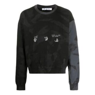SS21 Tricou negru cu guler rotund, imprimeu camuflaj și logo
