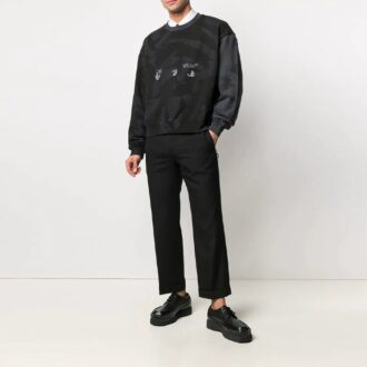 SS21 Tricou negru cu guler rotund, imprimeu camuflaj și logo
