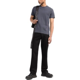 SS22 Diag Back Printing Guler rotund Pantaloni Scurți Versiune obișnuită Albastru