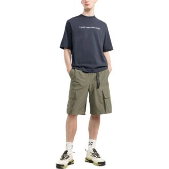 SS22 Imprimare cu litere, culoare solidă, bumbac, Pantaloni Scurți, albastru
