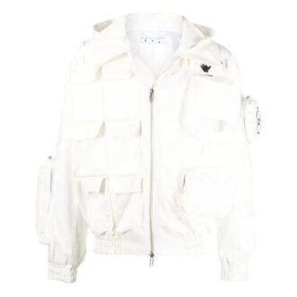 SS22 Jachetă aviator cu imprimeu logo și buzunare multiple, alb