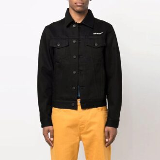SS22 Jachetă din denim cu imprimeu logo pe piept, negru