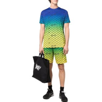 SS22 Model geometric cu litere, imprimeu integral, pantaloni scurți, albastru