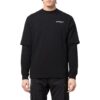SS22 Tricou cu imprimeu logo, culoare solidă, guler rotund, mâneci lungi, negru