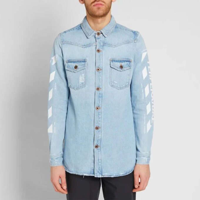 Temperature C/O Virgil Abloh Cămașă din denim pentru bărbați Temperature, albastru deschis