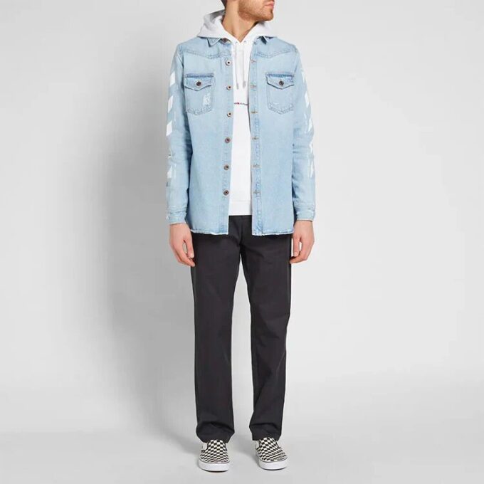 Temperature C/O Virgil Abloh Cămașă din denim pentru bărbați Temperature, albastru deschis
