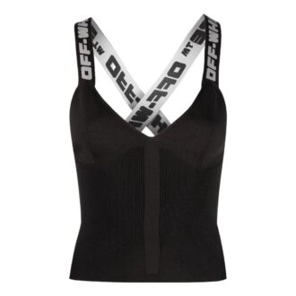 Top vestă Off-White cu curea cu logo „Negru”