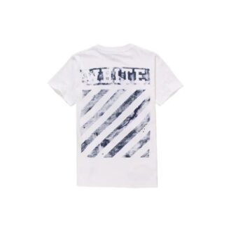 Tricou alb casual cu mâneci scurte și guler rotund, cu imprimeu cu valuri și litere