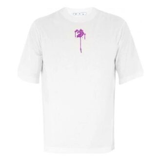 Tricou alb casual pentru bărbați Off-White, din bumbac, cu guler rotund, mâneci scurte și croială lejeră