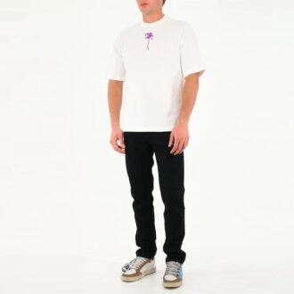 Tricou alb casual pentru bărbați Off-White, din bumbac, cu guler rotund, mâneci scurte și croială lejeră