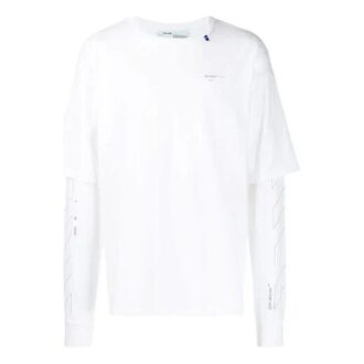 Tricou alb crem cu mâneci lungi și imprimeu cu logo Off-White pentru bărbați, colecția SS21