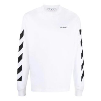 Tricou alb cu guler rotund și mâneci lungi Off-White pentru bărbați FW22 Stripe