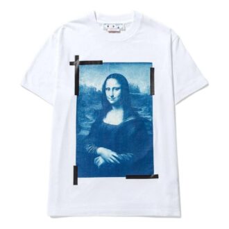 Tricou alb cu guler rotund și mâneci scurte Off-White pentru bărbați din colecția SS22, cu imprimeu Elizabeth