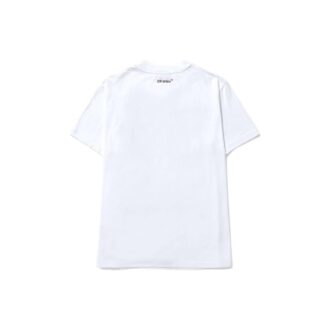 Tricou alb cu guler rotund și mâneci scurte Off-White pentru bărbați din colecția SS22, cu imprimeu Elizabeth