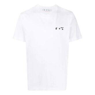 Tricou alb cu guler rotund și mâneci scurte Off-White pentru bărbați FW22, cu imprimeu cu litere