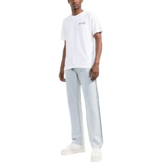 Tricou alb cu guler rotund și mâneci scurte Off-White pentru bărbați FW22, cu imprimeu cu litere