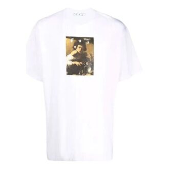 Tricou alb cu guler rotund și pantaloni scurți, cu imprimeu, Off-White pentru bărbați, colecția FW21