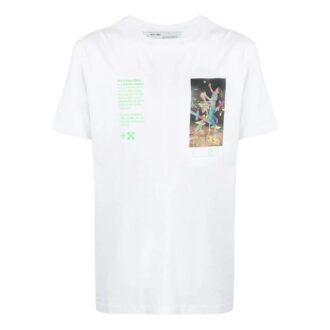 Tricou alb cu guler rotund și pantaloni scurți Off-White pentru bărbați FW22 cu imprimeu cu litere