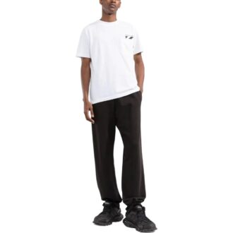 Tricou alb cu guler rotund, mâneci scurte și buzunar cu dungi pe piept pentru bărbați Off-White