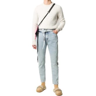 Tricou alb cu guler rotund Off-White pentru bărbați