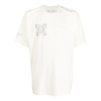Tricou alb cu mânecă scurtă și guler rotund Off-White pentru bărbați, colecția SS22, cu imprimeu săgeată