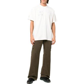 Tricou alb cu mânecă scurtă și guler rotund Off-White pentru bărbați, colecția SS22, cu imprimeu săgeată