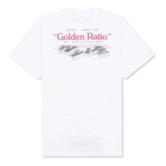 Tricou alb cu mânecă scurtă Off-White pentru bărbați, cu imprimeu auriu-galben „Golden Ratio”
