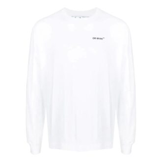 Tricou alb cu mâneci lungi și imprimeu logo Off-White pentru bărbați, colecția SS22