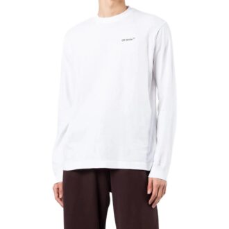 Tricou alb cu mâneci lungi și imprimeu logo Off-White pentru bărbați, colecția SS22