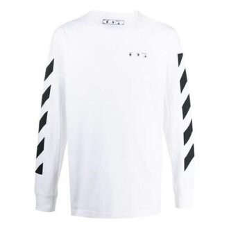 Tricou alb cu mâneci lungi și imprimeu Off-White pentru bărbați