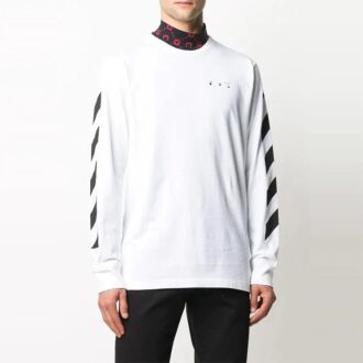 Tricou alb cu mâneci lungi și imprimeu Off-White pentru bărbați