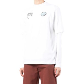 Tricou alb cu mâneci lungi Off-White pentru bărbați, colecția SS22, cu imprimeu minimalist de graffiti