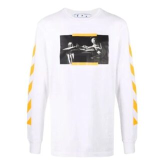 Tricou alb cu mâneci lungi Off-White pentru bărbați FW21 cu pictura Caravaggio