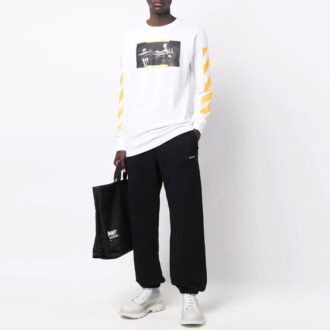 Tricou alb cu mâneci lungi Off-White pentru bărbați FW21 cu pictura Caravaggio