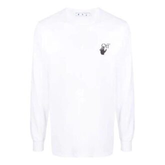 Tricou alb cu mâneci lungi pentru bărbați Off-White, cu logo și model cu săgeți