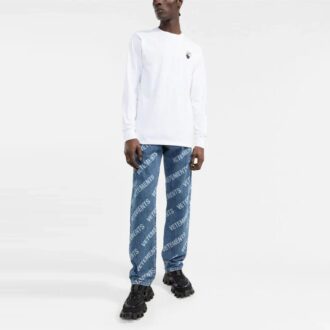 Tricou alb cu mâneci lungi pentru bărbați Off-White, cu logo și model cu săgeți