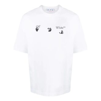 Tricou alb cu mâneci scurte și guler rotund cu imprimeu logo Off-White pentru bărbați